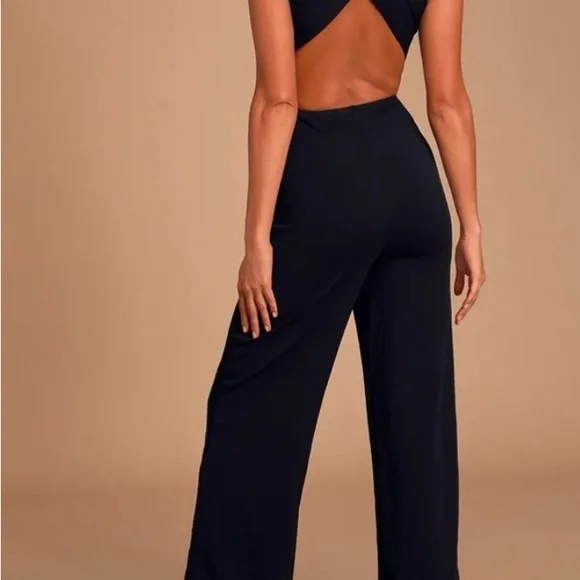 Lulu's Thinking Out Loud Black Backless Jumpsuit Size Small - Picture 2 of 4